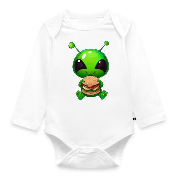 Hungry Alien: Cheeseburger Devourer - Organic Longsleeve Baby Bodysuit - white - Front