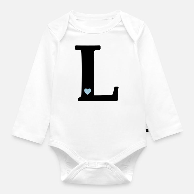 point L Initial letter - Organic Longsleeve Baby Bodysuit - white