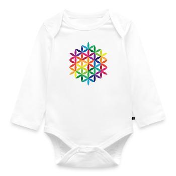 Regenbogenblume des Lebens 2 - Baby Bio-Langarm-Body - Weiß - Vorne