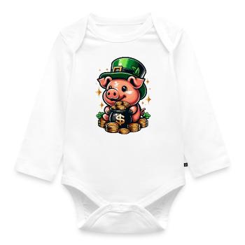 LUCKY PIG JACKPOT MONEY RICH PROSPERITY GREEN - Organic Longsleeve Baby Bodysuit - white - Front