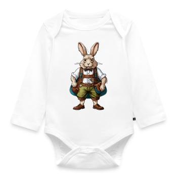 Lederhosen / Animal / Traditional costume / Tradition / Rabbit - Organic Longsleeve Baby Bodysuit - white - Front