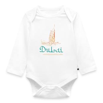 Illustration hotel Burj Al-Arab, icone de Dubai - Body Bébé bio manches longues - blanc - Devant