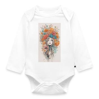 Floral Elegance: Captivating Faces in Bloom - Body Bébé bio manches longues - blanc - Devant