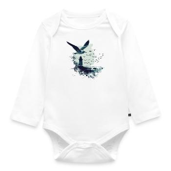 seagull seabird lighthouse - Organic Longsleeve Baby Bodysuit - white - Front