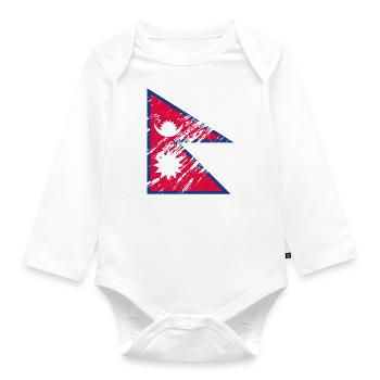 Nepal Flag Grunge Design Flagge - Organic Longsleeve Baby Bodysuit - white - Front