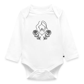 Aesthetic line art woman with roses design - Organic Longsleeve Baby Bodysuit - white - Front