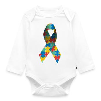 Awareness Ribbon für Autismus und Asperger-Syndrom - Baby Bio-Langarm-Body - Weiß - Vorne
