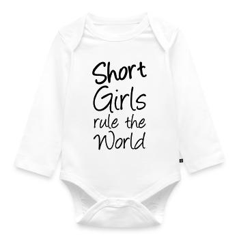 Short Girls klein Mädchen Frau Geschenk Spruch - Baby Bio-Langarm-Body - Weiß - Vorne