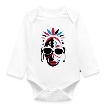 afrikanische Maske mit Sonnenbrille als Stencil - Baby Bio-Langarm-Body - Weiß - Vorne
