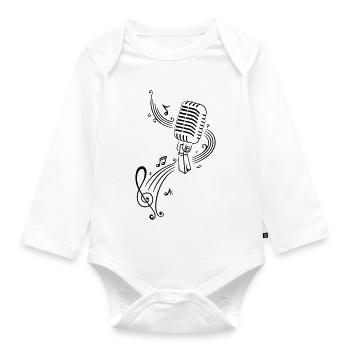 Musik, Notenschlüssel, Mikrophon - Baby Bio-Langarm-Body - Weiß - Vorne