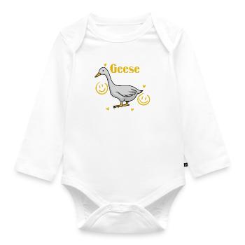 Les oies me font sourire, mignonne oie, oiseau, - Body Bébé bio manches longues - blanc - Devant