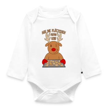Rentier Backen Spruch Auf die Plätzchen fertig los - Baby Bio-Langarm-Body - Weiß - Vorne