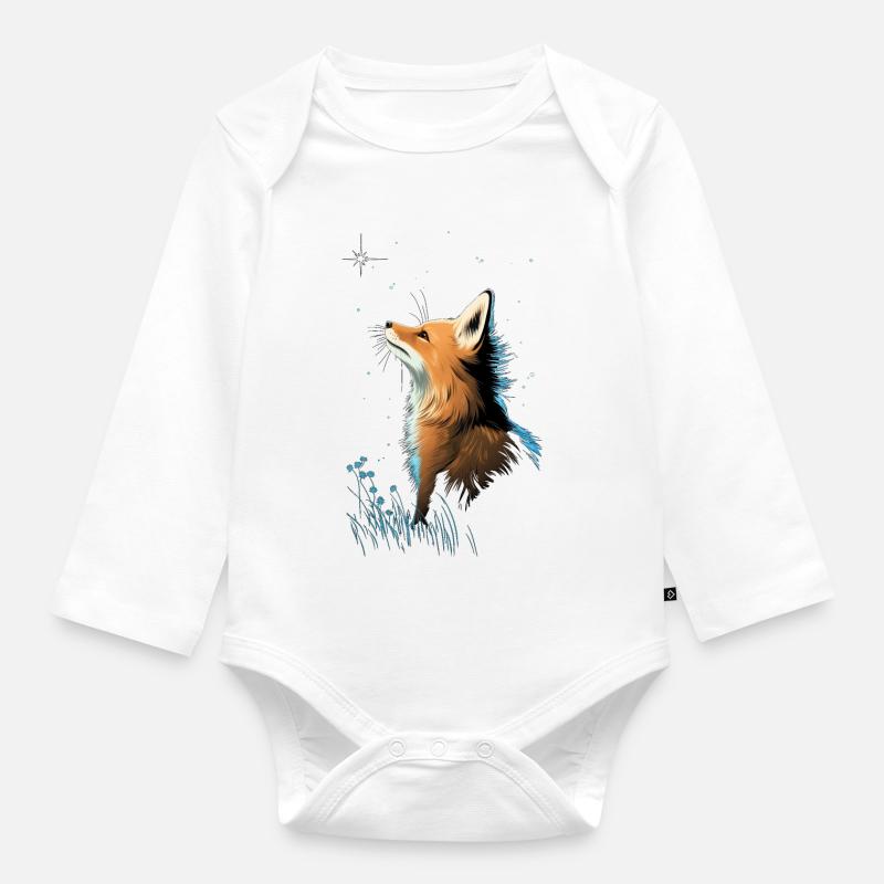Fuchs mit Sternenhimmel - Baby Bio-Langarm-Body - Weiß