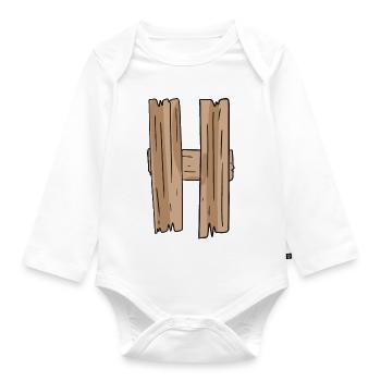 Letter H Wood Wooden Letter - Organic Longsleeve Baby Bodysuit - white - Front