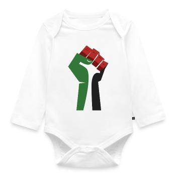 The Raised Fist (Green, White, Black, Red) - Organic Longsleeve Baby Bodysuit - white - Front
