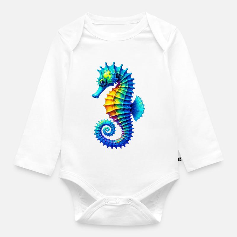 Seepferdchen - Baby Bio-Langarm-Body - Weiß