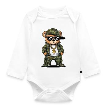 Camouflage Hip Hop Bear Retro Streetwear Throwback - Organic Longsleeve Baby Bodysuit - white - Front