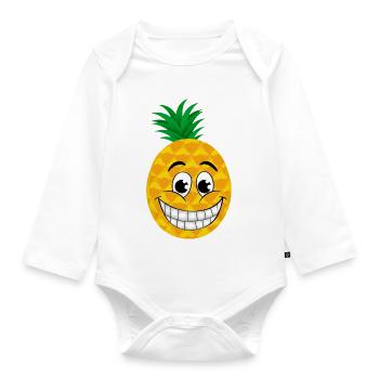 gai dessin animé ananas sucré fruits tropicaux été - Body Bébé bio manches longues - blanc - Devant