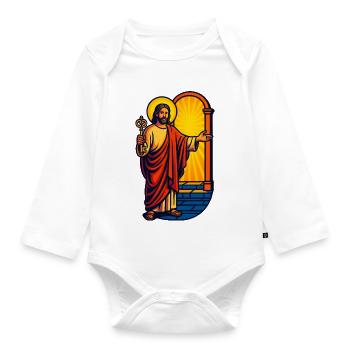 Auferstandener Christus mit Schlüssel, Jesus Kunst - Baby Bio-Langarm-Body - Weiß - Vorne