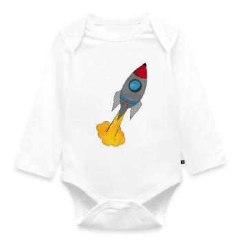 Colorful rocket at launch - Organic Longsleeve Baby Bodysuit - white - Front