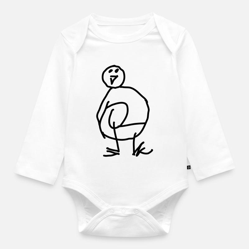 Doodle Penguin - Organic Longsleeve Baby Bodysuit - white