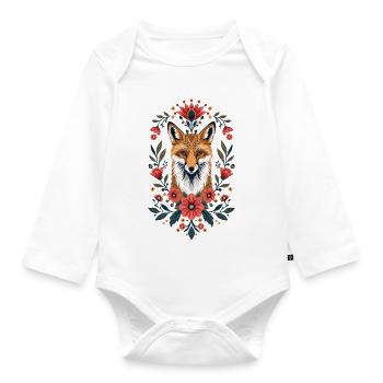 Flower Fox Portrait - Organic Longsleeve Baby Bodysuit - white - Front