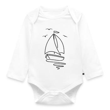 Sailboat with two sails and a flag on top. - Organic Longsleeve Baby Bodysuit - white - Front