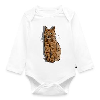 Illustration : Portrait d’un chat rayé - Body Bébé bio manches longues - blanc - Devant