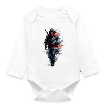 Ninja in a watercolor veil - Organic Longsleeve Baby Bodysuit - white - Front