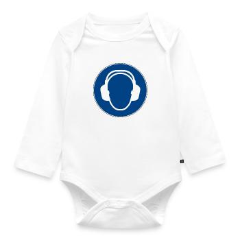 Attention, utilisez une protection auditive! - Body Bébé bio manches longues - blanc - Devant