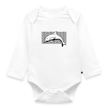 Mädchen mag Delfine Niedliches Delphin-Meerestier - Baby Bio-Langarm-Body - Weiß - Vorne