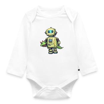 Petit robot avec crocodile jouet - Body Bébé bio manches longues - blanc - Devant
