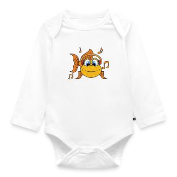Goldfish Listening Music Kopfhörer Clef - Baby Bio-Langarm-Body - Weiß - Vorne