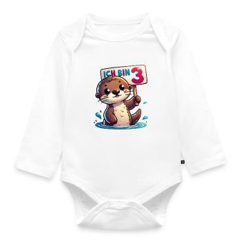 Ich bin drei 3 Jahre dritter Geburtstag - Baby Bio-Langarm-Body - Weiß - Vorne