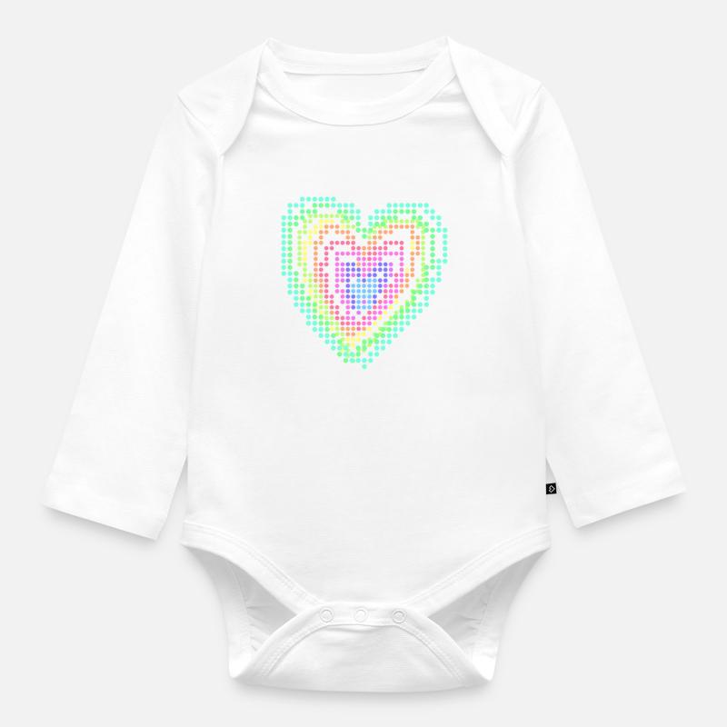 Herz, 3d, Computerherz, regenbogen, bunt - Baby Bio-Langarm-Body - Weiß
