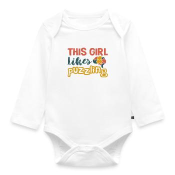 Girl Likes Puzzling Funny Saying Hobby Jigsaw - Organic Longsleeve Baby Bodysuit - white - Front