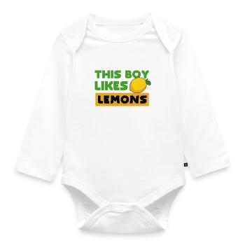 Junge mag Zitronen, Zitrus, Limonade, - Baby Bio-Langarm-Body - Weiß - Vorne