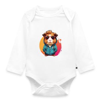 Cochon d’Inde cool avec sweat à capuche et lunettes de soleil - Body Bébé bio manches longues - blanc - Devant