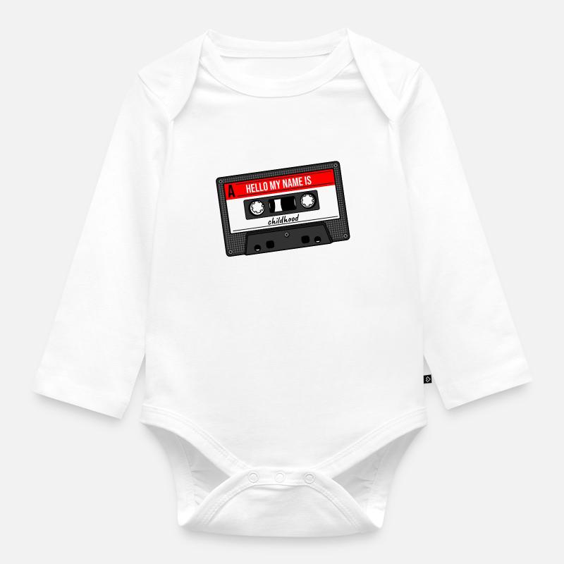 Cassette rétro - Mixtape d’enfance - Body Bébé bio manches longues - blanc