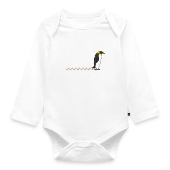 Cute Penguin Waddling Snow Wildlife Footprint - Organic Longsleeve Baby Bodysuit - white - Front