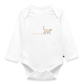 Cute Cat Waddling Kitty Paws Footprints - Organic Longsleeve Baby Bodysuit - white - Front