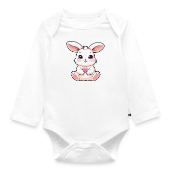 Baby rabbit, baby bunny with heart in his paws - Organic Longsleeve Baby Bodysuit - white - Front