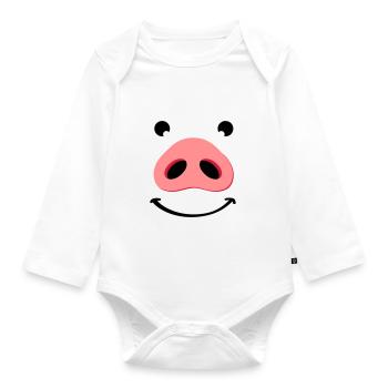 Pig nose happy face. Nose of a pig. - Organic Longsleeve Baby Bodysuit - white - Front