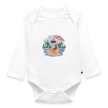Funny otter with parasol sitting on snail - Organic Longsleeve Baby Bodysuit - white - Front