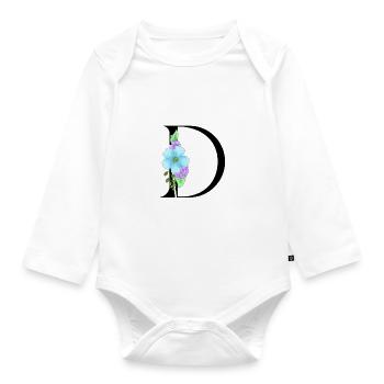Elegant letter 'D' with flowers - Organic Longsleeve Baby Bodysuit - white - Front