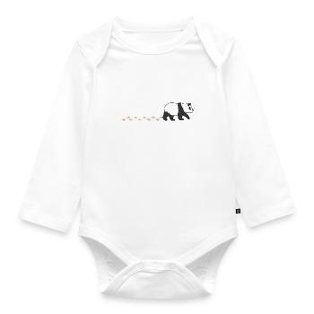 Cute Panda Bear Waddling Footprint Paw - Organic Longsleeve Baby Bodysuit - white - Front