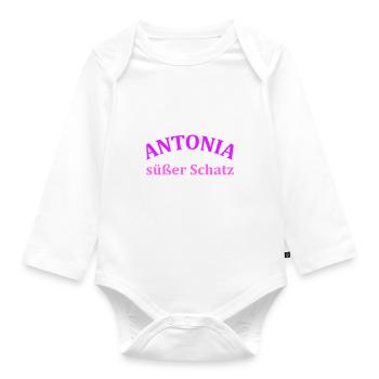 Antonia süßer Schatz - wunderschönes Motiv - Baby Bio-Langarm-Body - Weiß - Vorne