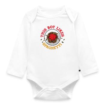 Boy Likes Spaghetti Funny Saying Eating Pasta - Organic Longsleeve Baby Bodysuit - white - Front