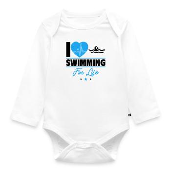 I love swimming for life - Organic Longsleeve Baby Bodysuit - white - Front