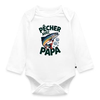 Pêcher avec papa, c'est le top. Une truite qui sau - Body Bébé bio manches longues - blanc - Devant